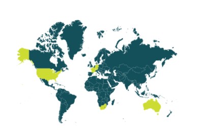 World map of the six BERNINA markets