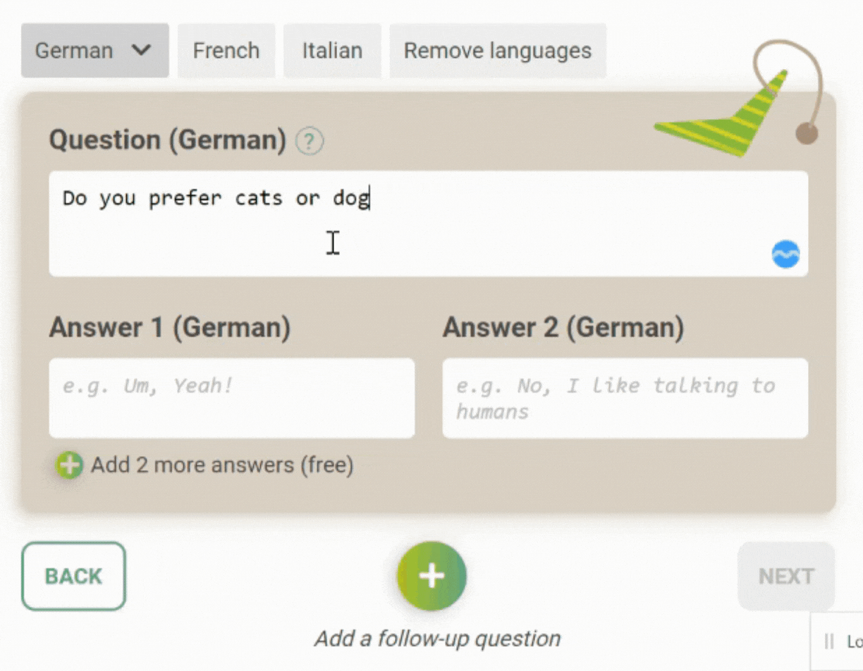 Screen recording of the survey wizard: a question and its answers being entered
