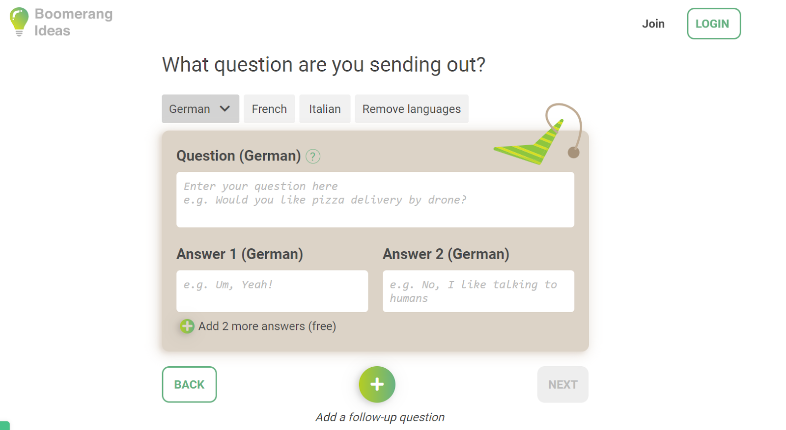 Survey wizard screen for adding images to answers