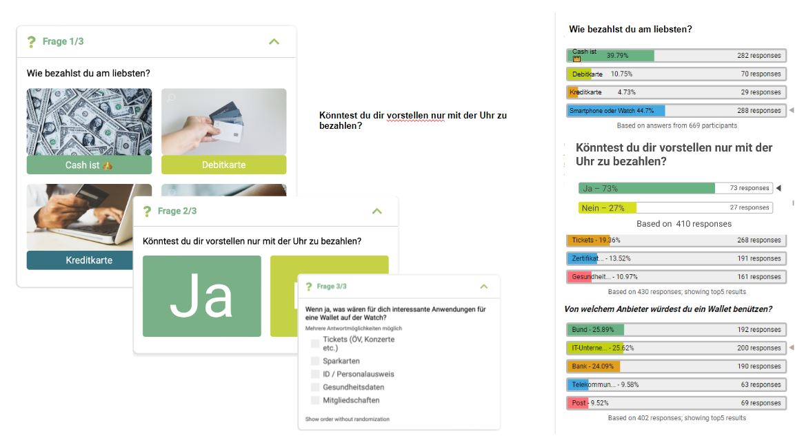 Example product test survey with image answers and its result screen